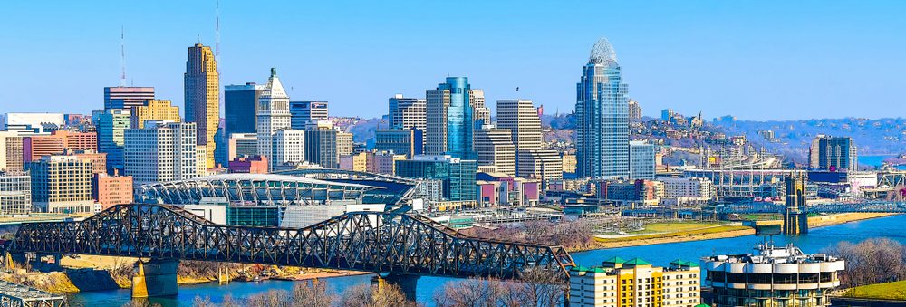 Colorful,Cincinnati&#8217;s,Sky,Line,And,River,Front,Looking,From,Covington