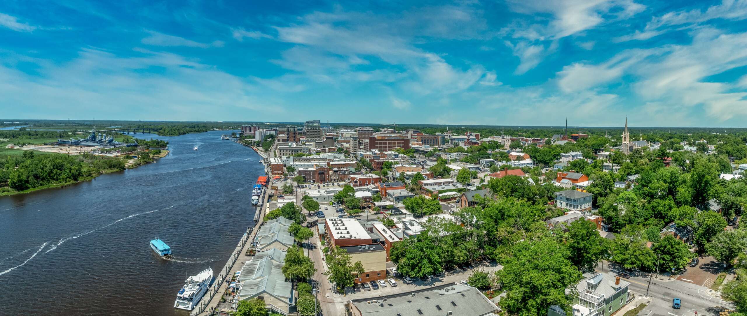 Aerial,Panorama,View,Of,Wilmington,North,Carolina,Historic,District,Along